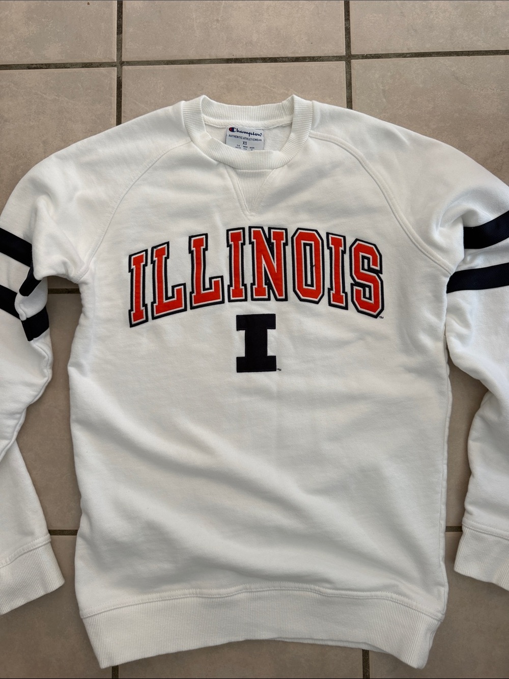 Champion White Illinois Logo Crewneck with Black & Orange Accents